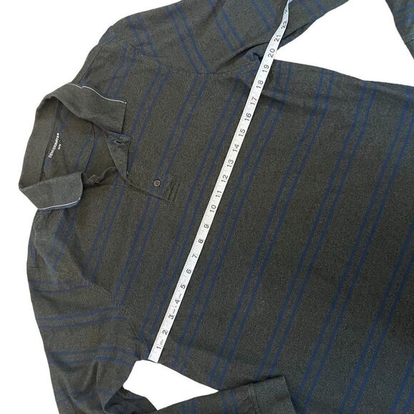 MENS DENVER HAYES Grey & Blue Striped Long Sleeve Cotton Polo Collared Shirt M - Picture 5 of 8